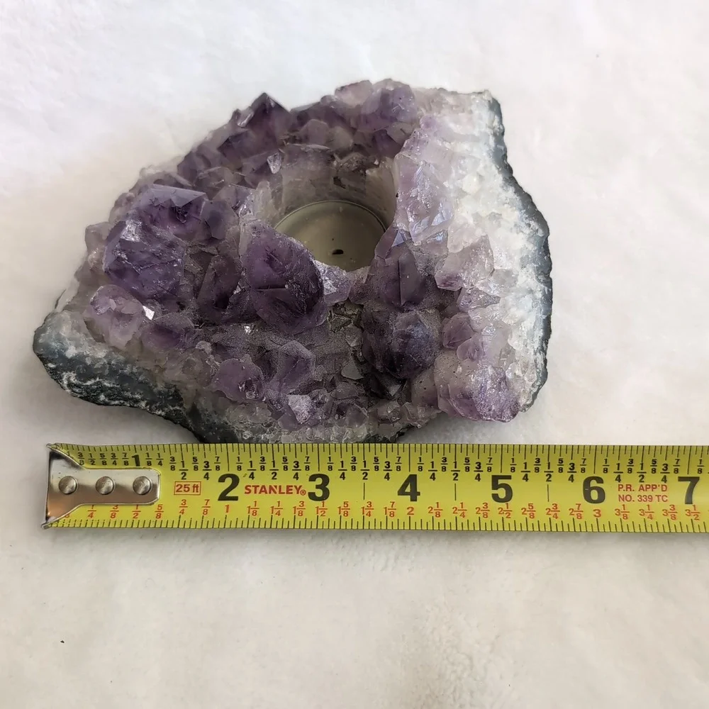 Amethyst Crystal Candle Holder Purple Raw Geode Cluster - Picture 6 of 16